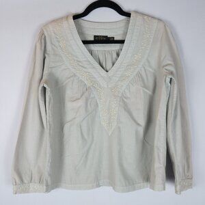 Ralph Lauren RRL Indigo Blue V-Neck Embroidered Blouse Top, Size 2